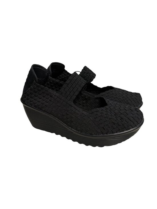 White Mountain Shoes - White Mountain Slip On Mary Jame Platform Wedge Knit Woven Black Size 8.5 NWOT